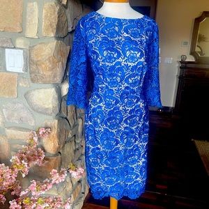 NEW with tags - gorgeous Royal Blue ELIZA J floral embroidered lace dress.